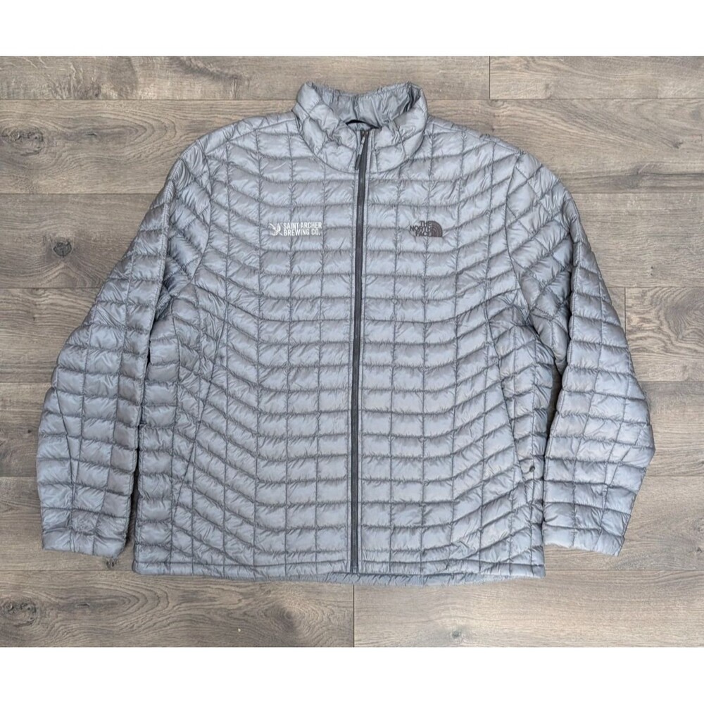 North Face Thermoball Eco Puffer Jacket Mens Sz XXL Gray Full Zip Quilted Print